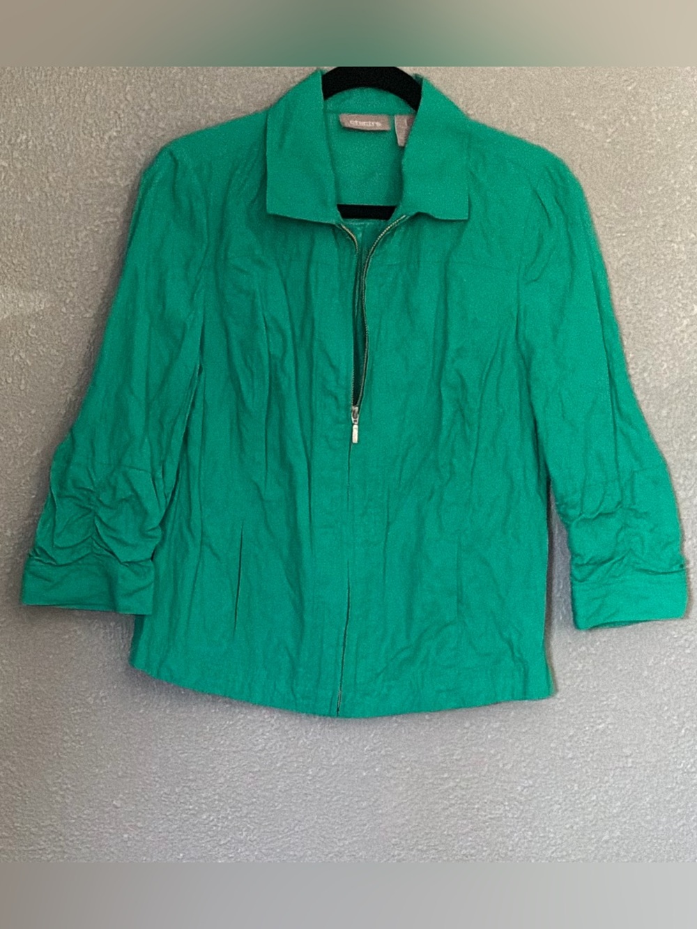 Chico's Teal Green Zip-Front Button Down Shirt